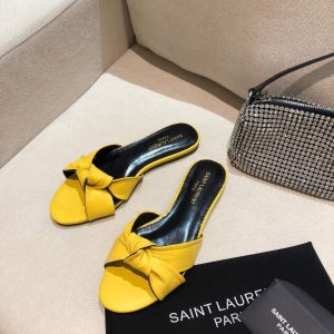 Yves Saint Laurent Bianca Flat Mules In Smooth Leather Lemon yellow 30154 - luxibagsmall