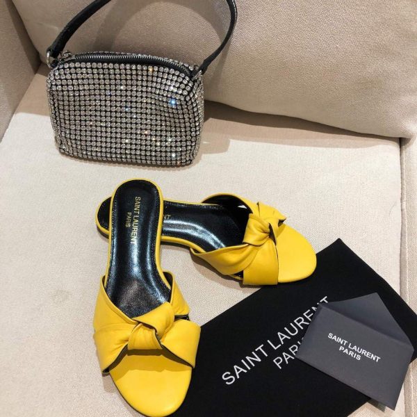 Yves Saint Laurent Bianca Flat Mules In Smooth Leather Lemon yellow 30154 - luxibagsmall