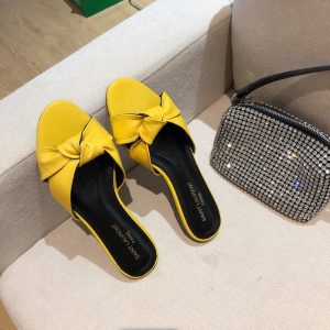 Yves Saint Laurent Bianca Flat Mules In Smooth Leather Lemon yellow 30154 - luxibagsmall