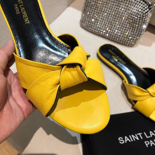 Yves Saint Laurent Bianca Flat Mules In Smooth Leather Lemon yellow 30154 - luxibagsmall