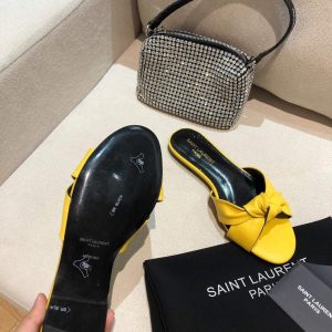 Yves Saint Laurent Bianca Flat Mules In Smooth Leather Lemon yellow 30154 - luxibagsmall