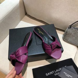 Yves Saint Laurent Bianca Flat Mules In Smooth Leather Purple 30151 - luxibagsmall