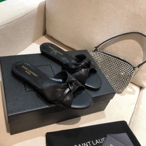 Yves Saint Laurent Bianca Flat Mules In Smooth Leather Black 30155 - luxibagsmall