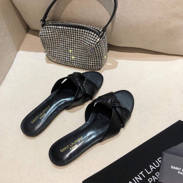 Yves Saint Laurent Bianca Flat Mules In Smooth Leather Black 30155 - luxibagsmall