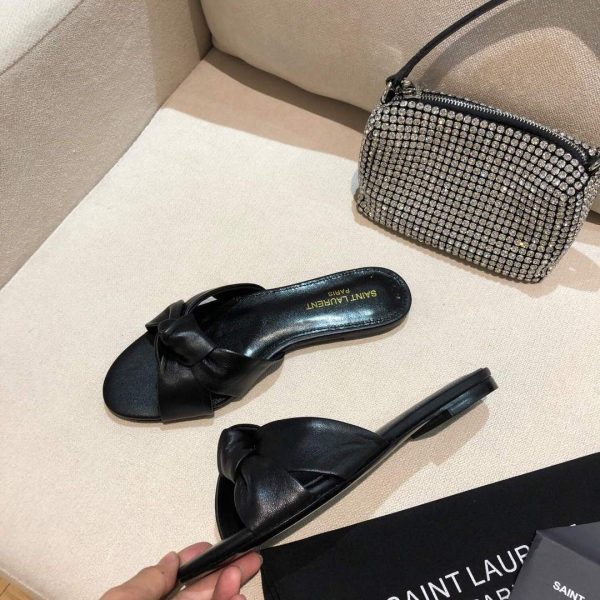 Yves Saint Laurent Bianca Flat Mules In Smooth Leather Black 30155 - luxibagsmall