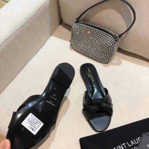 Yves Saint Laurent Bianca Flat Mules In Smooth Leather Black 30155 - luxibagsmall