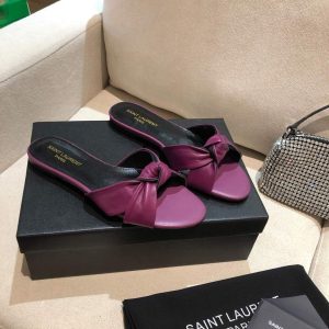 Yves Saint Laurent Bianca Flat Mules In Smooth Leather Purple 30151 - luxibagsmall