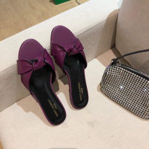 Yves Saint Laurent Bianca Flat Mules In Smooth Leather Purple 30151 - luxibagsmall