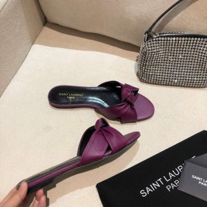 Yves Saint Laurent Bianca Flat Mules In Smooth Leather Purple 30151 - luxibagsmall