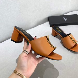 Yves Saint Laurent Flat Sandals Leather With Monogram Brown 30164 - luxibagsmall