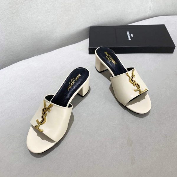 Yves Saint Laurent Flat Sandals Leather With Monogram Beige 30165 - luxibagsmall