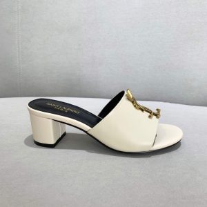 Yves Saint Laurent Flat Sandals Leather With Monogram Beige 30165 - luxibagsmall