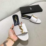 Yves Saint Laurent Flat Sandals Leather With Monogram White 30158 - luxibagsmall