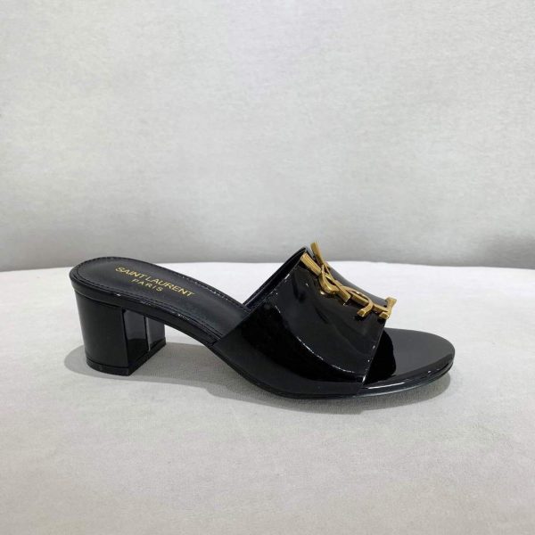 Yves Saint Laurent Flat Sandals Leather With Monogram Black 30163 - luxibagsmall