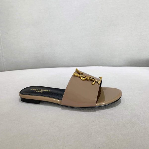 Yves Saint Laurent Flat Sandals Leather With Monogram Khaki 30161 - luxibagsmall