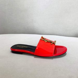 Yves Saint Laurent Flat Sandals Leather With Monogram Red 30162 - luxibagsmall