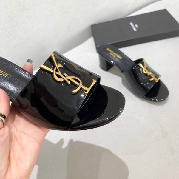 Yves Saint Laurent Flat Sandals Leather With Monogram Black 30163 - luxibagsmall