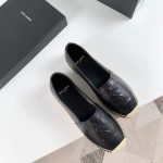 Yves Saint Laurent Logo Leather Espadrilles in Metalized Lambskin 30121 Black - luxibagsmall