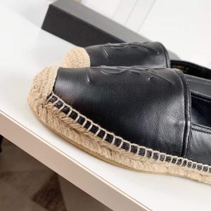 Yves Saint Laurent Logo Leather Espadrilles in Metalized Lambskin 30121 Black - luxibagsmall