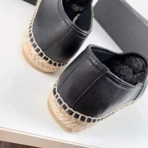 Yves Saint Laurent Logo Leather Espadrilles in Metalized Lambskin 30121 Black - luxibagsmall