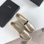 Yves Saint Laurent Logo Leather Espadrilles in Metalized Lambskin 30121 Gold - luxibagsmall