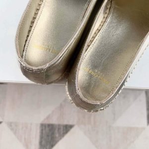 Yves Saint Laurent Logo Leather Espadrilles in Metalized Lambskin 30121 Gold - luxibagsmall