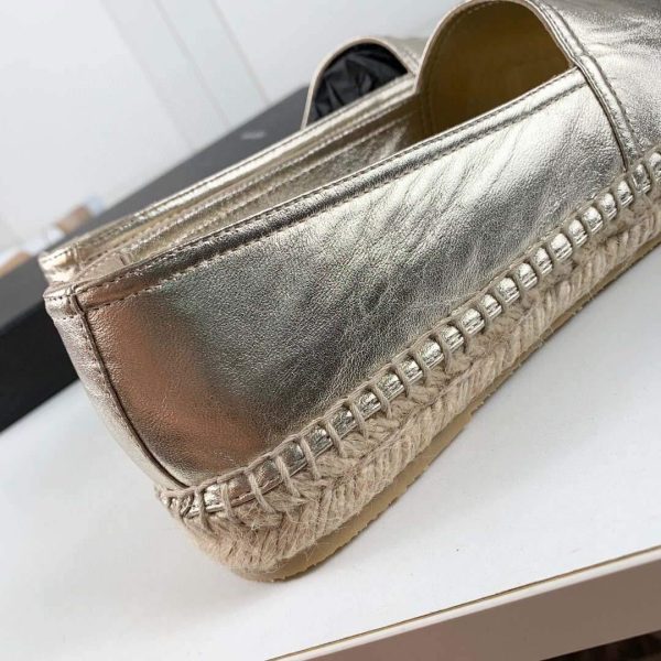 Yves Saint Laurent Logo Leather Espadrilles in Metalized Lambskin 30121 Gold - luxibagsmall