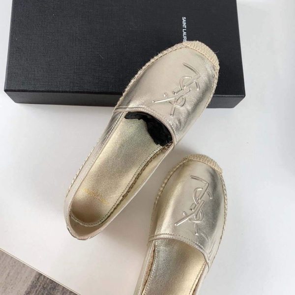 Yves Saint Laurent Logo Leather Espadrilles in Metalized Lambskin 30121 Gold - luxibagsmall