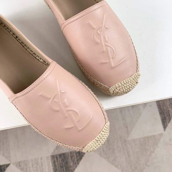 Yves Saint Laurent Logo Leather Espadrilles in Metalized Lambskin 30121 Pink - luxibagsmall