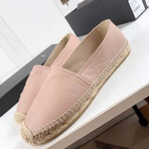 Yves Saint Laurent Logo Leather Espadrilles in Metalized Lambskin 30121 Pink - luxibagsmall