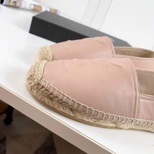 Yves Saint Laurent Logo Leather Espadrilles in Metalized Lambskin 30121 Pink - luxibagsmall