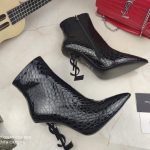 Yves Saint Laurent Opyum Ankle Boots in Alligator-Embossed Patent Leather 63959910 Black with Black Heel - luxibagsmall