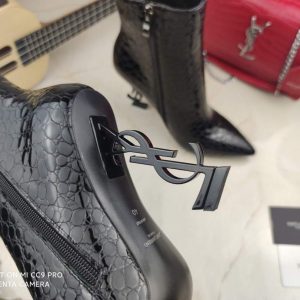 Yves Saint Laurent Opyum Ankle Boots in Alligator-Embossed Patent Leather 63959910 Black with Black Heel - luxibagsmall