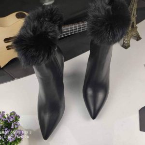 Yves Saint Laurent Opyum Ankle Boots Leather 5637530 Black with Mink fur - luxibagsmall