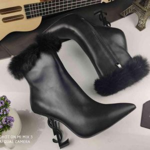 Yves Saint Laurent Opyum Ankle Boots Leather 5637530 Black with Mink fur - luxibagsmall