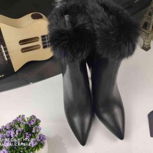 Yves Saint Laurent Opyum Ankle Boots Leather 5637530 Black with Mink fur - luxibagsmall