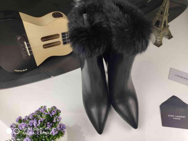 Yves Saint Laurent Opyum Ankle Boots Leather 5637530 Black with Mink fur - luxibagsmall