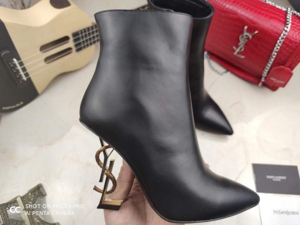 Yves Saint Laurent Opyum Ankle Boots Leather 5637530 Black with Silver and Gold Heel - luxibagsmall