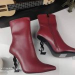 Yves Saint Laurent Opyum Ankle Boots Leather 5637530 Wine Red with Black Heel - luxibagsmall