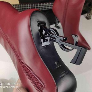 Yves Saint Laurent Opyum Ankle Boots Leather 5637530 Wine Red with Black Heel - luxibagsmall