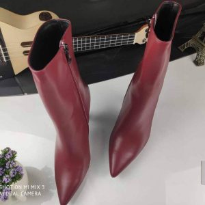 Yves Saint Laurent Opyum Ankle Boots Leather 5637530 Wine Red with Black Heel - luxibagsmall