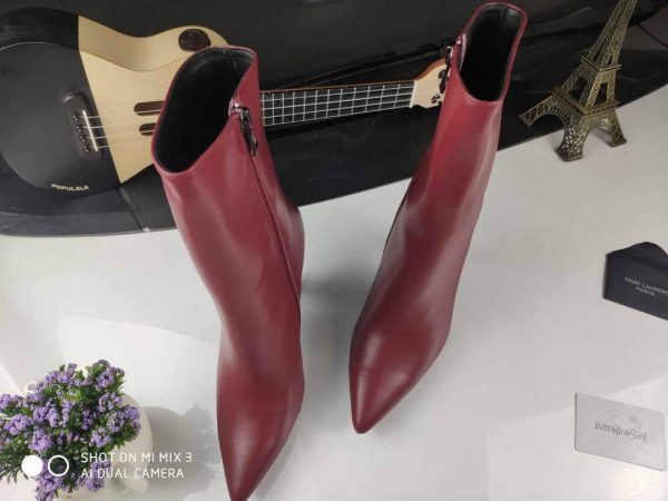 Yves Saint Laurent Opyum Ankle Boots Leather 5637530 Wine Red with Black Heel - luxibagsmall