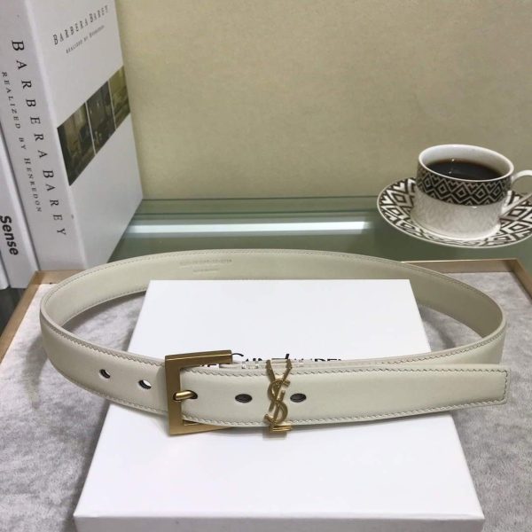 Yves Saint Laurent Women's Leather Buckle Belt 30MM 19122 White - luxibagsmall