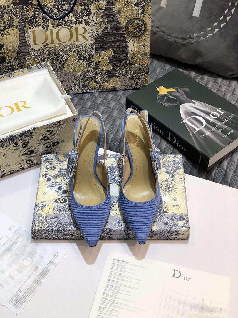 Dior KCP867 J'ADIOR Slingback Pump Light Blue Metallic Fabric - luxibagsmall