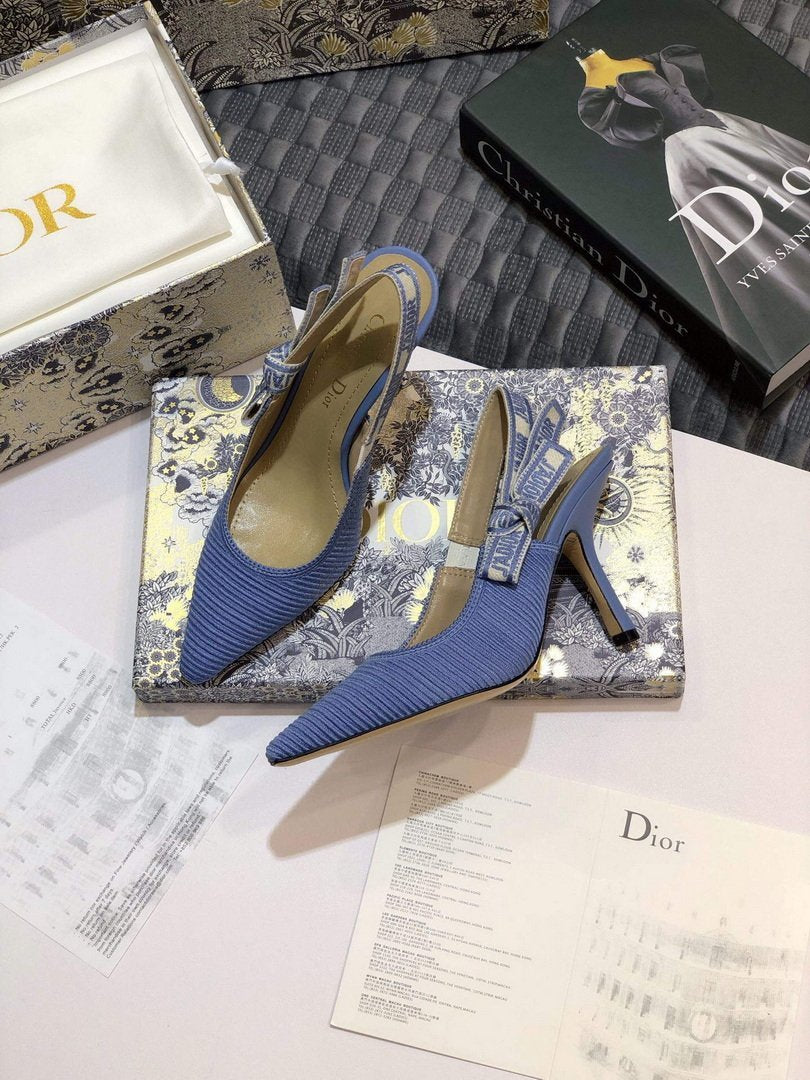 Dior KCP867 J'ADIOR Slingback Pump Light Blue Metallic Fabric - luxibagsmall