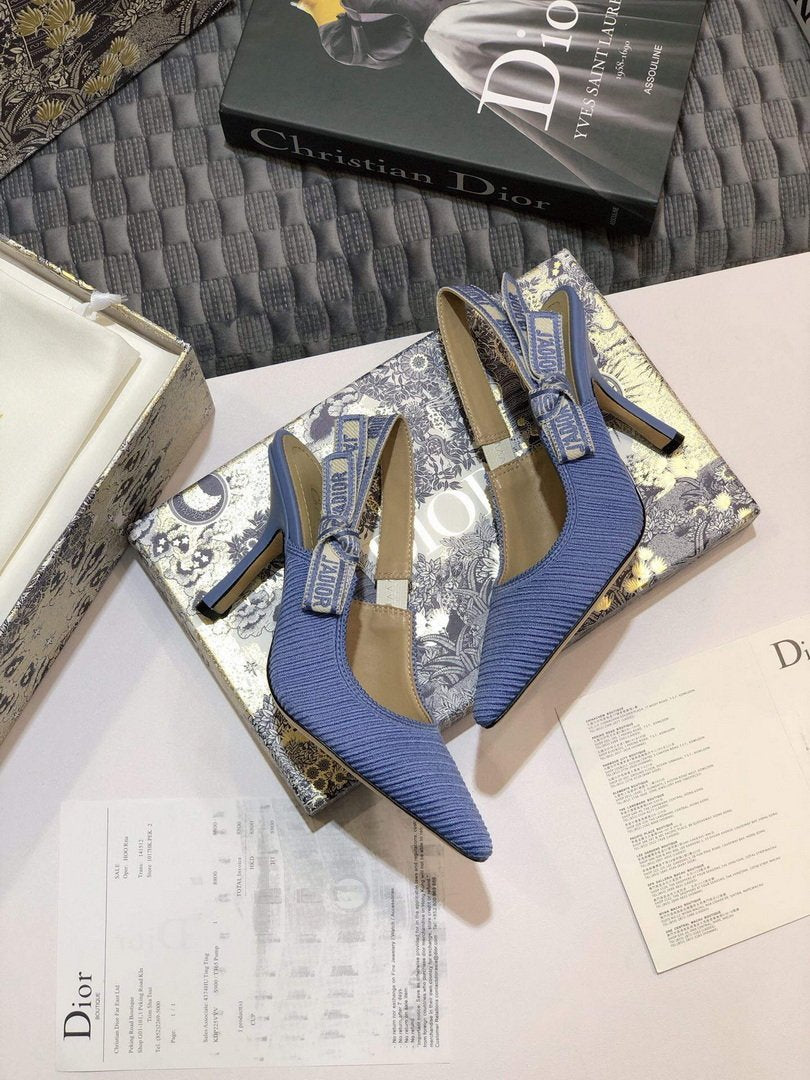 Dior KCP867 J'ADIOR Slingback Pump Light Blue Metallic Fabric - luxibagsmall