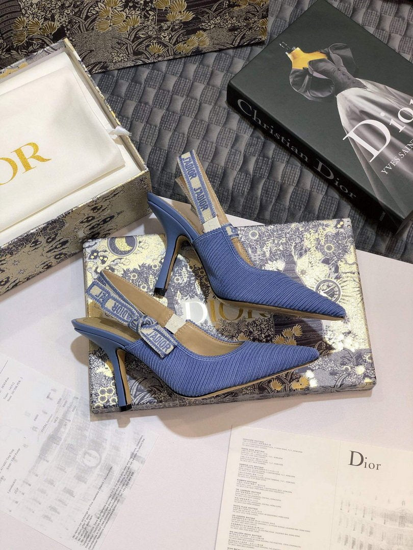 Dior KCP867 J'ADIOR Slingback Pump Light Blue Metallic Fabric - luxibagsmall