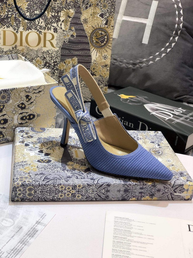 Dior KCP867 J'ADIOR Slingback Pump Light Blue Metallic Fabric - luxibagsmall