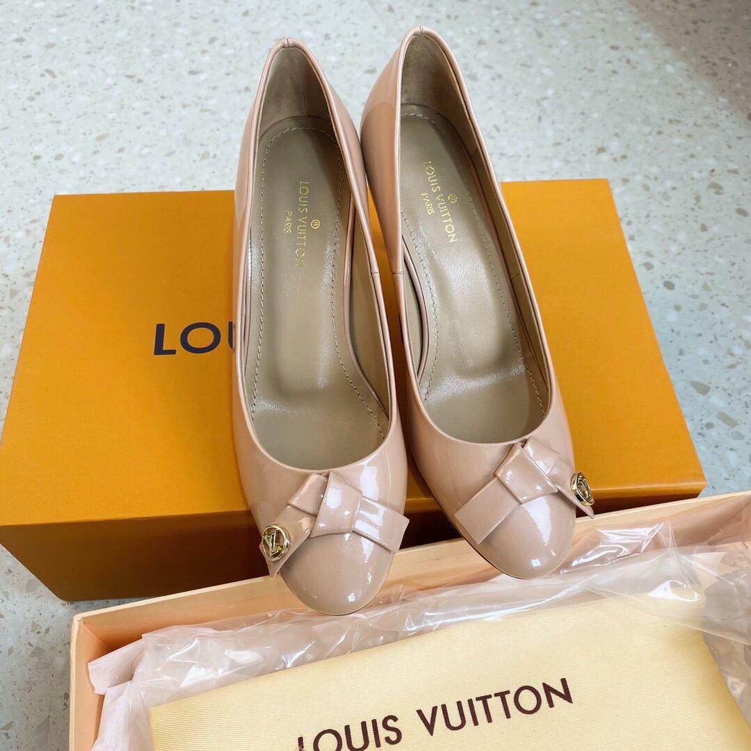 LV Loafers Designer Louis Vuitton Round Toe High Heels 81098 Off White - luxibagsmall