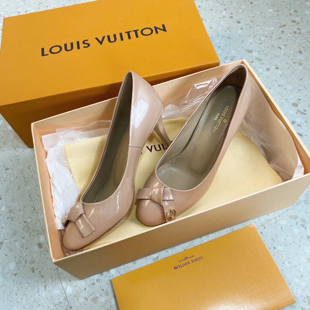 LV Loafers Designer Louis Vuitton Round Toe High Heels 81098 Off White - luxibagsmall